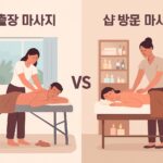 출장 마사지 vs 샵 방문 마사지 장단점 비교하는 이미지
